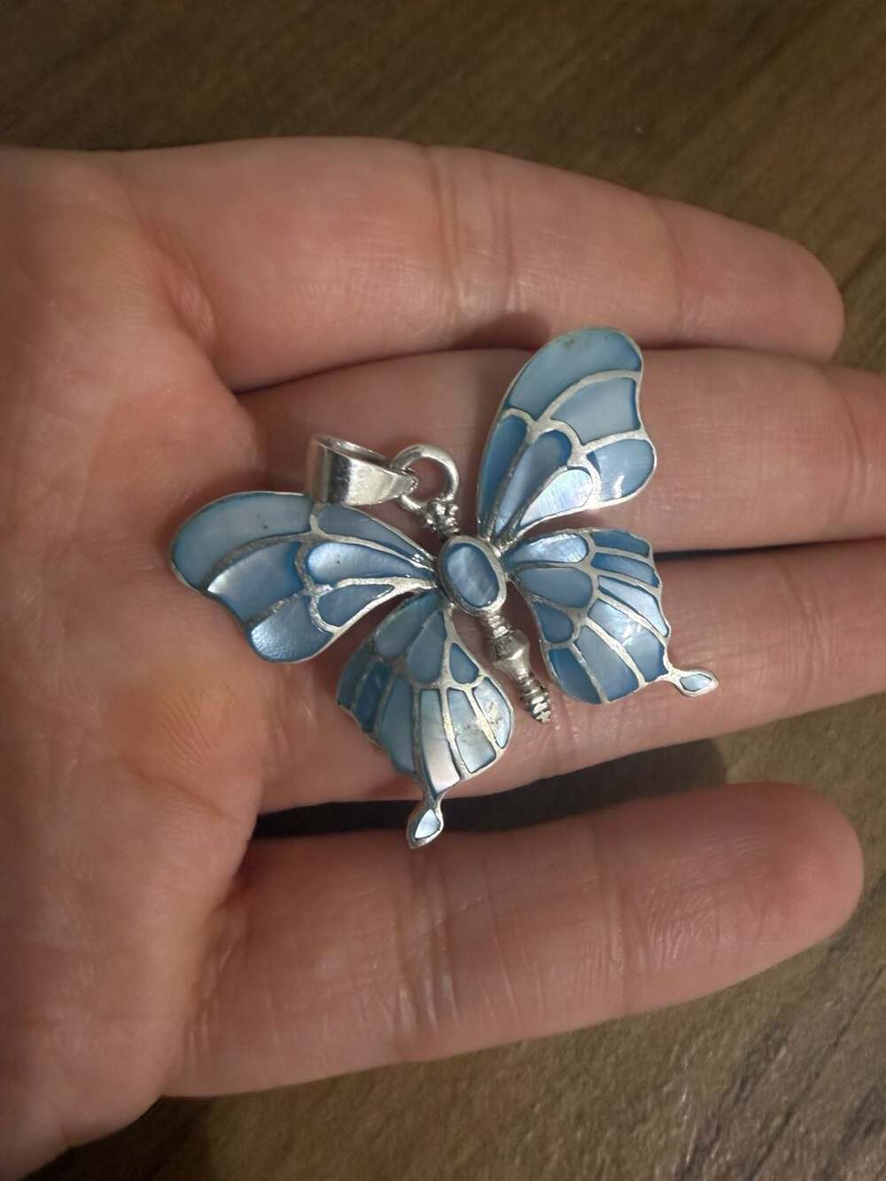 Sterling Silver Mother of Pearl Blue Butterfly Pendant